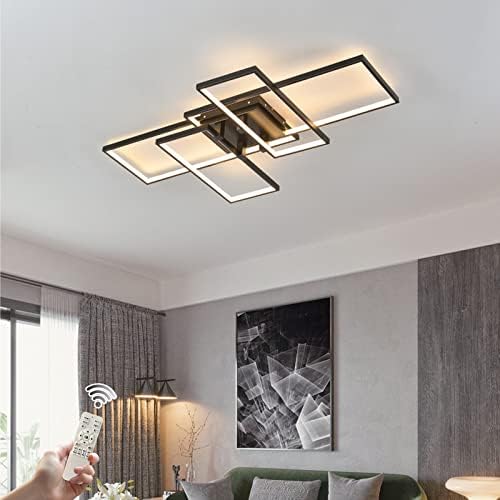 Becailyer LED Flush Mount Ceiling Lights with Remote, Black 4 Square Acrylic Modern Ceiling Lamp for Bedroom, Kitchen, Living Room, Study - Dimmable 3000-6000K