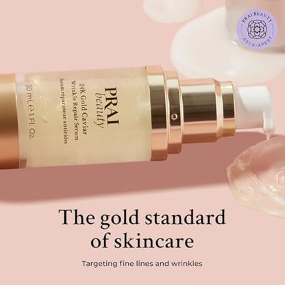 PRAI 24k Gold Caviar Wrinkle Repair Serum 30ml - Intensive Real 24K Gold - Advanced Anti-Aging, Anti-Wrinkle Skincare - Hydrates, Firms & Brightens Skin - With Hyaluronic Acid - Younger Skin