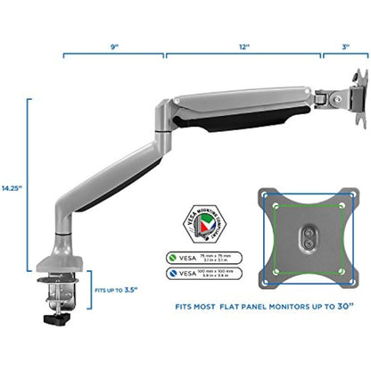 Mount-It! Single Monitor Arm Desk Mount | Gas Spring Monitor Arm | Full Motion Articulating Height Adjustable | Fits 21 22 23 24 27 30 32 Inch VESA Compatible Computer Screen | Clamp and Grommet Base