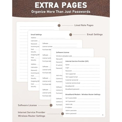 WEMATE Spiral Password Book with Alphabetical Tabs, Small Password Keeper Book for Seniors, Internet Password Notebook Hardcover Password Journal logbook – 12 x 15cm (Brown)