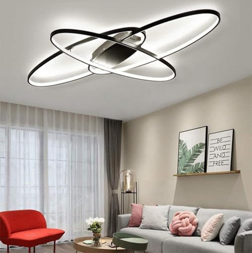 Living Room LED Ceiling Lights,90 CM Dimmable Light Fixtures with Remote Control,Modern Chic Oval Design Flush Mount Chandelier Lighting for Bedroom