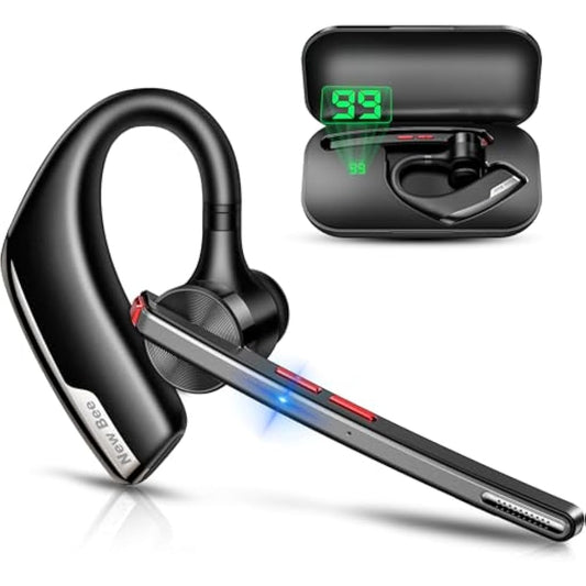 New bee Bluetooth Headset V5.2, Bluetooth Earpiece Handsfree with Dual ENC Mic Mute, Single Headset Wireless Earpiece 24 Hrs Talk 180 Days Standby for Driving/Business/Office with Android iOS Laptop