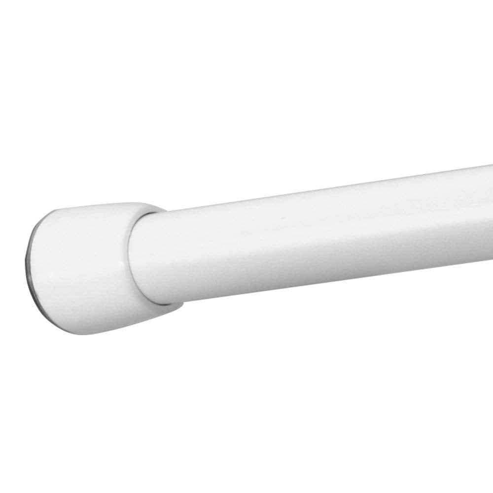 iDesign 78572 Shower Curtain Rail, Medium Length Metal Tension Rod with No Drilling, Telescopic Shower Curtain Pole for Bathroom and Shower, White,