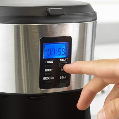 Salter EK4368 Bean to Jug Coffee Machine – Electric Coffee Grinder, 750ml Filter Coffee Maker with Reusable Filter, Digital Display with Programmable Timer, Keep Warm and Auto-Shut Off Function, Black