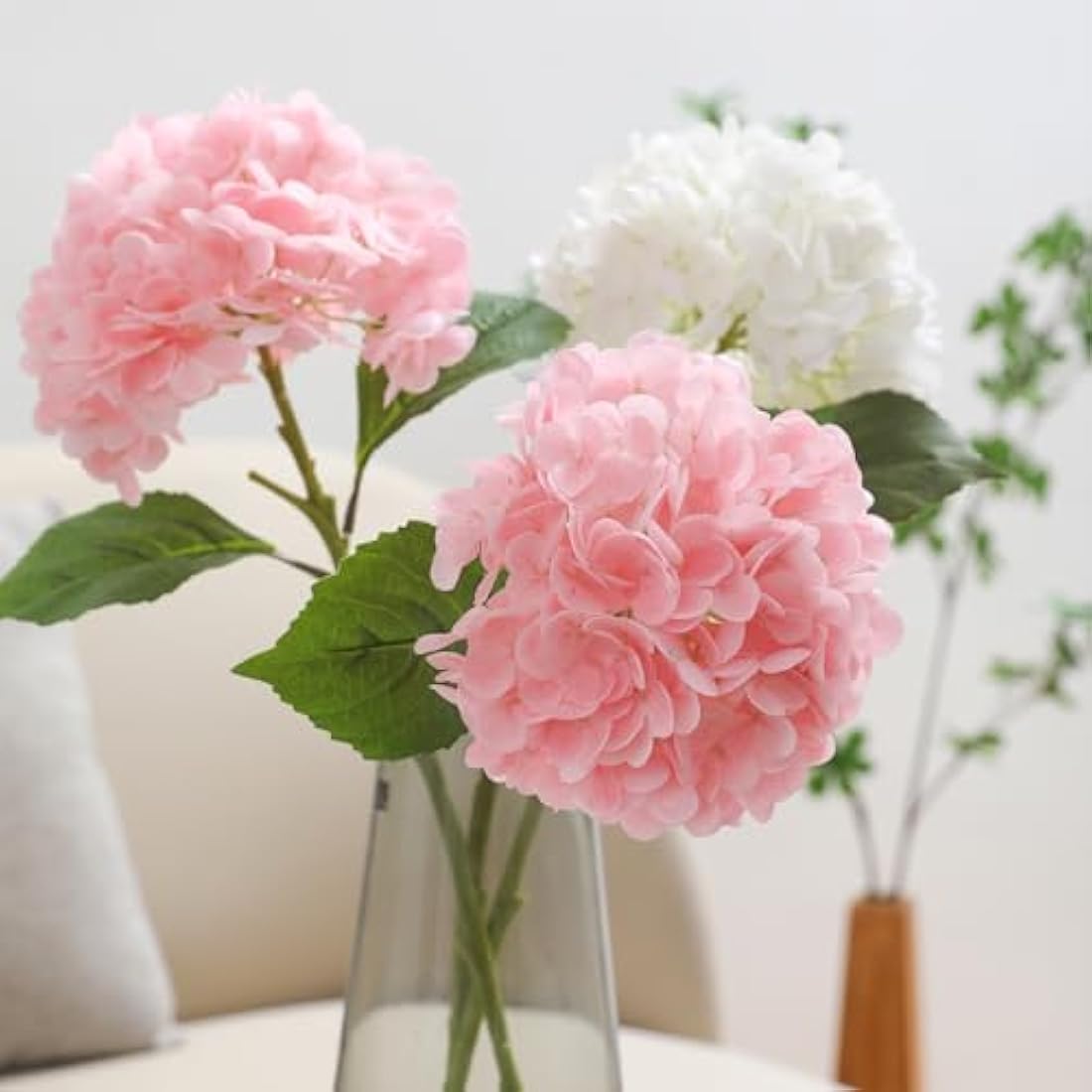Kisflower 3pcs Latex Hydrangea Flowers - Real Touch Artificial Flower Fake Hydrangea Bouquet Flowers with Stems for Wedding Party Office Home Decoration(Pink)