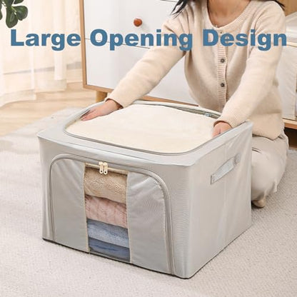 Goesort 6 Pack Clothes Storage Boxes with Steel Frame Support, 66L Moving Bag Wardrobe Storage Organiser Packing Boxes for Moving House with Clear