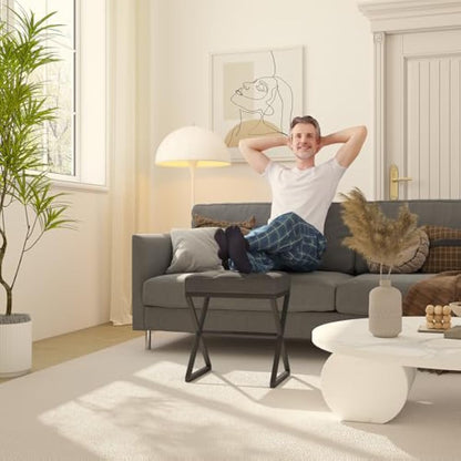 YMYNY Vanity Stool, Linen Footrest Stool, Square Ottoman Bench with X-Shaped Metal Legs, Makeup Dressing Stool for Vanity, Living Room, Bedroom, Entryway, Hallways 40×30×46CM Grey HBD033G