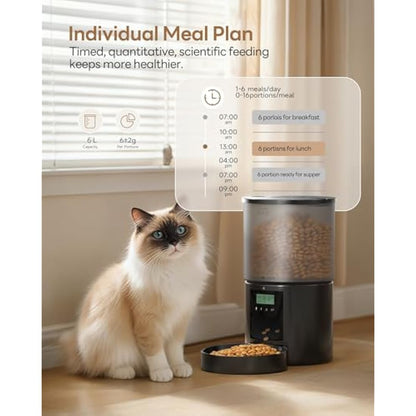 Automatic Cat Feeder Cat Food Automatic with Feeding Program Timer - 6L Feeding Bowl with Automatic Feeder - Dry Food Dispenser Automatic for Cats and Dogs Black - 10s Call for Eating