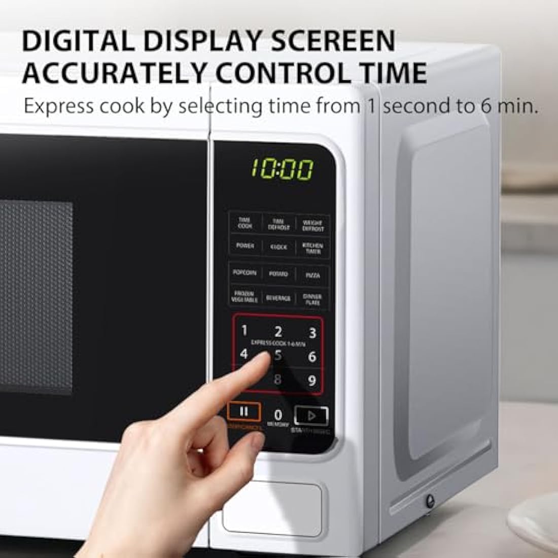 TOSHIBA 20 Liter 800W Digital Solo Small Microwave With 11 Power Levels, One-touch Express Cook with 6 Preset Recipe, Defrost, Digital Display, Perfect for 9'' pizza, Easy Clean, White- MM-EM20P(WH)