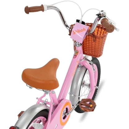 STITCH Retro 12/14/16/18 Inch Kids Bike for 2-9 Years Old Girls, 12/14/16/18 Inch Wheels Girls Bike with Stabilisers & Basket