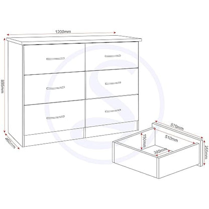 Seconique Nevada 6 Drawer Chest in Grey Gloss/Light Oak Effect Veneer