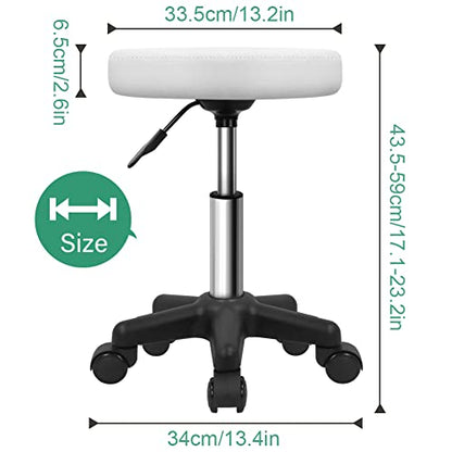 FURWOO Round Rolling Stool with Wheels Height Adjustable Stool Spa Stool for Salon Massage Home Kitchen White