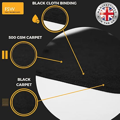 FSW - Tailored Mats - Fits FORD Ford Fiesta 2011-2017 MK7 - Black Carpet - Anti Slip Mat - Non Slip Car Floor Mat, Fitted With Clips & Granulated Backing - 4 Pc Floor Mat - 2 Clips
