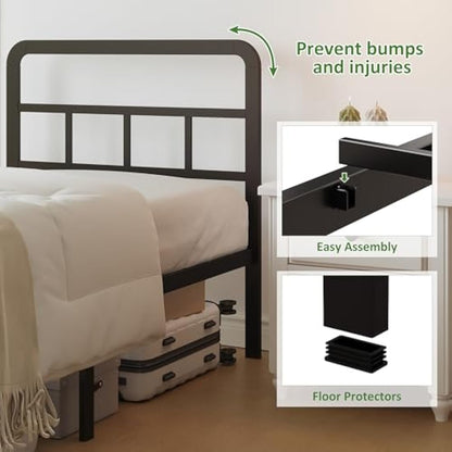 Lutown-Teen Small Single Bed Frame 2ft 6 with Curved Headboard, Heavy Duty Black Metal Bed Frames with Steel Slats, Small Single Beds 36 cm High, Ample Storage Underneath, Noise Free, Easy Assembly