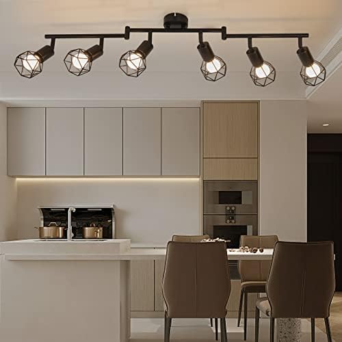 Wall Spotlight Fitting, Retro Rotatable Ceiling Spotlight, Black Metal Iron Lampshade Ceiling Light, Adjustable Wall Lamp for 6 E14 Bulb, Suitable for Living Room Bedroom Kitchen Loft Hallway