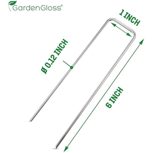 GardenGloss® Garden Pegs Stakes Made of Anti-Rust Steel (25 Pack) - 6″ Length, 1″ Width, Ø 0.12″ - Strong Ground Pegs for Membrane, Fence & Camping
