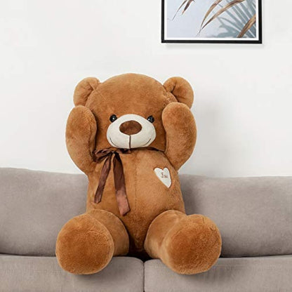 YunNasi Giant Teddy Bear Big Teddy Bear Large Stuffed Animal Toy Plush Teddy Doll With Love Heart and Ribbon (39 Inches/100cm, Brown)
