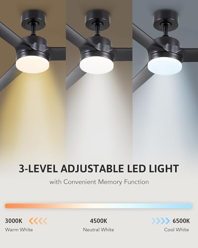 VONLUCE Ceiling Fans with Lights, 52 Inch Modern Ceiling Fan and Remote, 6 Speed Reversible Quiet DC Motor, Ceiling Fan for Bedroom Patio, Indoor & Outdoor, Black