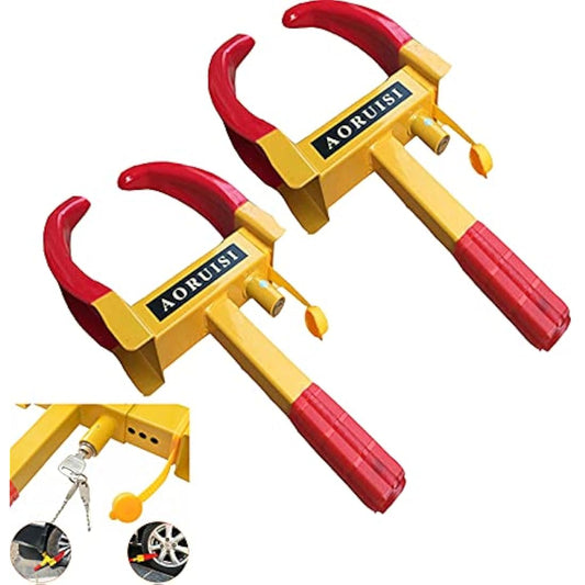 Xample® 2 Pcs Heavy Duty Wheel Clamp Lock - Adjustable Anti-Theft Safety Security Lock for Boats, Trailers, Motorcycle, Truck, 3 Keys