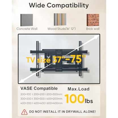 FORGING MOUNT Long Reach TV Wall Bracket Mount Swivel Tilt Corner TV Bracket with 765mm long Arm for Corner/flat Installation fits 37 to 75" Flat/curve TVs, VESA 600x400mm, Holds up to 45kg