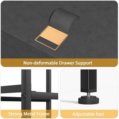 COWISH Tall Dresser with 6 Drawers, Vertical Bedside End Table and Chest of Drawers for Bedroom, Black Furniture with Fabric Drawer Nightstand Organizer Unit in Living Room, Closet, Entryway, Hallyway