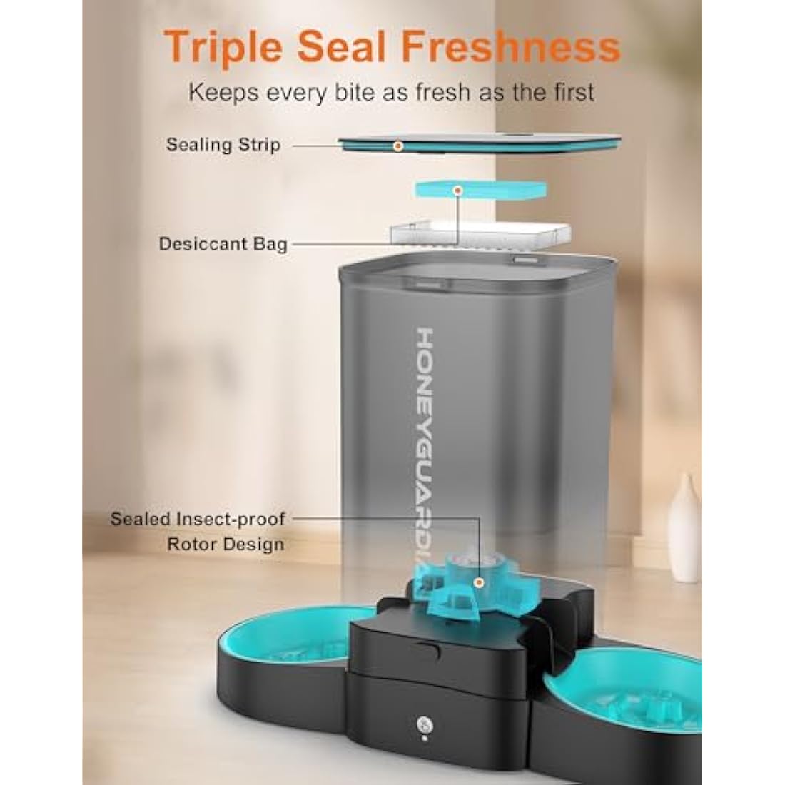 HoneyGuaridan Automatic Cat Feeder, 2.4G WiFi Smart Pet Feeder with APP Control for Remote Feeding, 3.5L Timed Cat Food Dispenser Programmable 1-6 Meals, for 2 Cats & Dogs (with Slow Feeder Bowls)