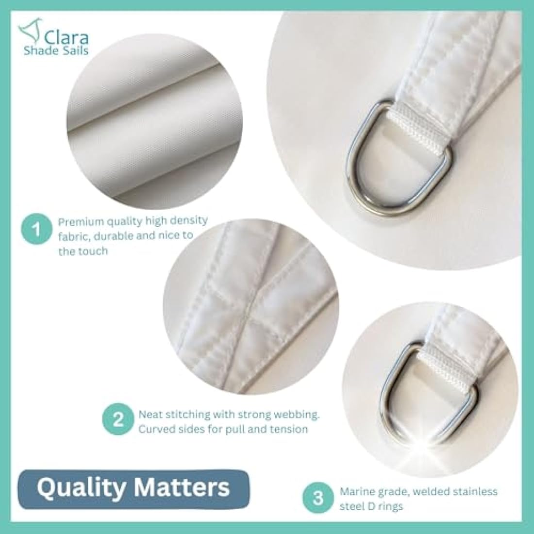Clara Shade Sails - White Rectangle 6x4m Sun Shade Sail, Conservatory Sail Shades, Pergola Canopy, Garden Sail Canopy Waterproof, Patio Gazebo, Garden Tent, Outdoor Sun Sail Shade, Garden Awning