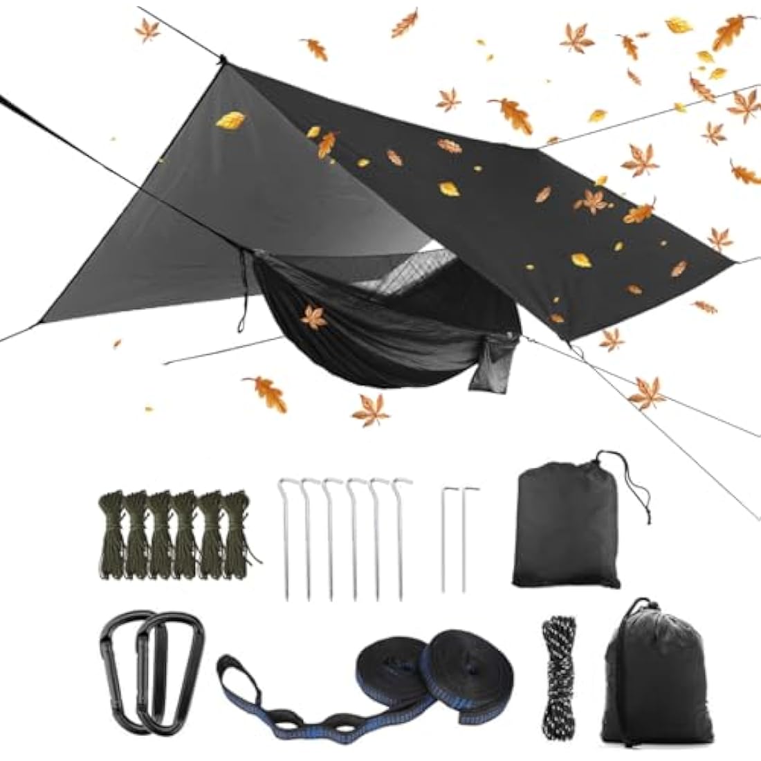 Oversized rain rope tarp and camping hammock with mosquito net, portable single double hammock with tree strap hammock set for camping, backpacking hikes, outdoor backyard
