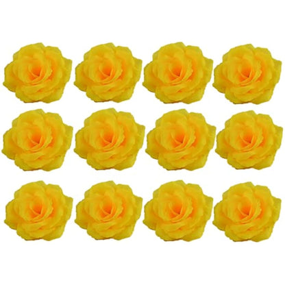 Corkwaw 25 Pcs 3 inch Artificial Rose Flower Heads,Silk Rose Head Flowers,Wedding Party Home Garden Decoration DIY Craft Gift Box Decoration (Yellow)