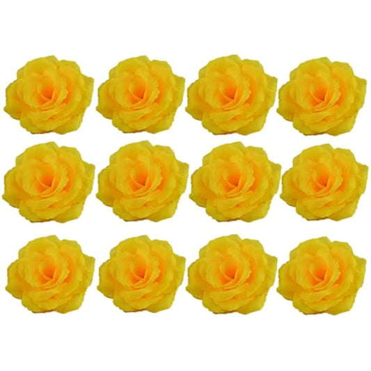 Corkwaw 25 Pcs 3 inch Artificial Rose Flower Heads,Silk Rose Head Flowers,Wedding Party Home Garden Decoration DIY Craft Gift Box Decoration (Yellow)