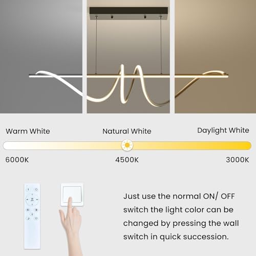 Mikeru 120CM Black Modern Pendant Light, Simple Spiral Dining Light Fixture with Remote Control, Hanging Lights with 1.5m Adjustable Cords for Dining Room Kitchen Island Living Room Restaurant Office
