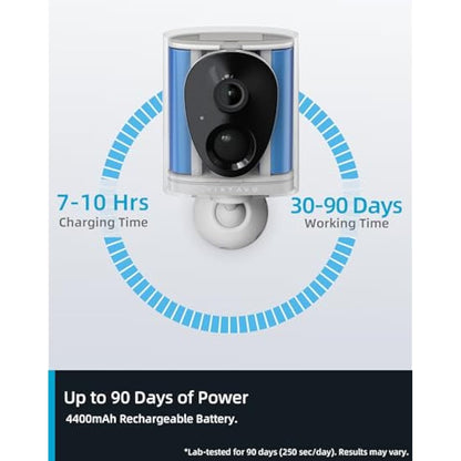 virtavo 2K Security Camera Outdoor Wireless, Rechargeable Battery, CCTV Camera Systems For Home Security, Starlight Lens Colorful Night Vision, Remote Access, Motion Detection, Siren, Voice Intercom