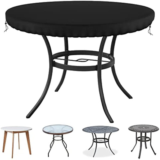 Delixike Garden Table Cover Round, Patio Table Top Cover, Outdoor Garden Furniture Cover Fitted Round Table, Waterproof Tablecloth, Wipe Clean Table Cover for Outdoor/Indoor Use, Diameter 114cm Black