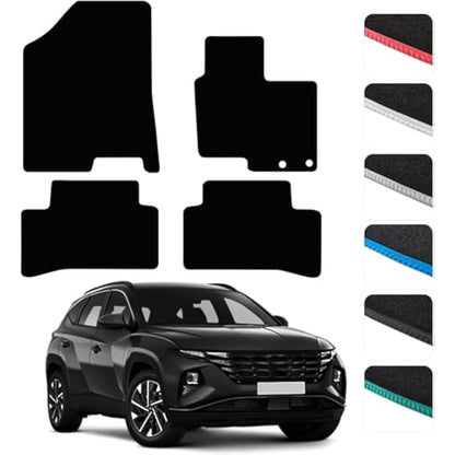 GCM - Car Floor Mats for Hyundai Tucson 2021 to Present (Also for Electric & Hybrid) Full Floor Protection-Anti Slip & Fit Mat with Clips Easy Clean Car Carpet All-Weather - Red Edging, Carpet