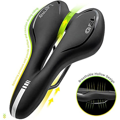 LERWAY Mountain Bike Saddle,Comfortable Bike Seat,Gel Bicycle Saddle,Waterproof Black Memory Sponge Cycling Seat,Breathable PU Leather Cycling Saddle