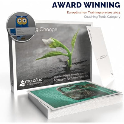 metaFox | Leading Change Postcards Pack | 52 Cards for Coaching & Change Management | Based on the 8-Step Process for Leading Change by John P Kotter (English)