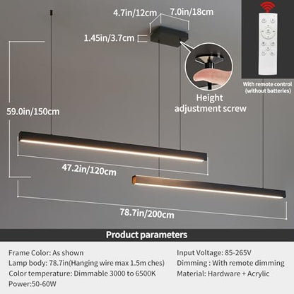 Mikeru 200cm Long Pendant Light, Put Together Kitchen Pendant Lights Over Island Dimmable Pool Table Lights 10% to 100% Dining Table Chandelier with Memory Function for Living Room, Conference Room