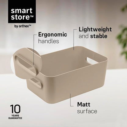 SmartStore Medium Plastic Storage Box with Handles 3× 5.3 L | Organiser Basket for Bathroom, Laundry, Kitchen, Office Drawers and Shelves