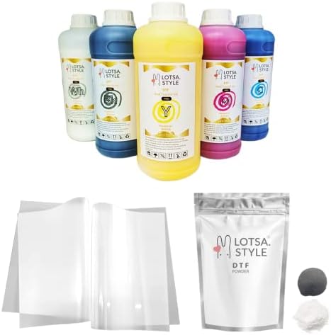 Lotsa Style Premium PRO DTF Ink Refill for Inkjet Printers Heat Transfer Film Printing, Large and Wide Format Commercial Edition (Large, CMYK Wh)