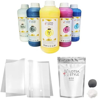 Lotsa Style Premium PRO DTF Ink Refill for Inkjet Printers Heat Transfer Film Printing, Large and Wide Format Commercial Edition (Large, CMYK Wh)