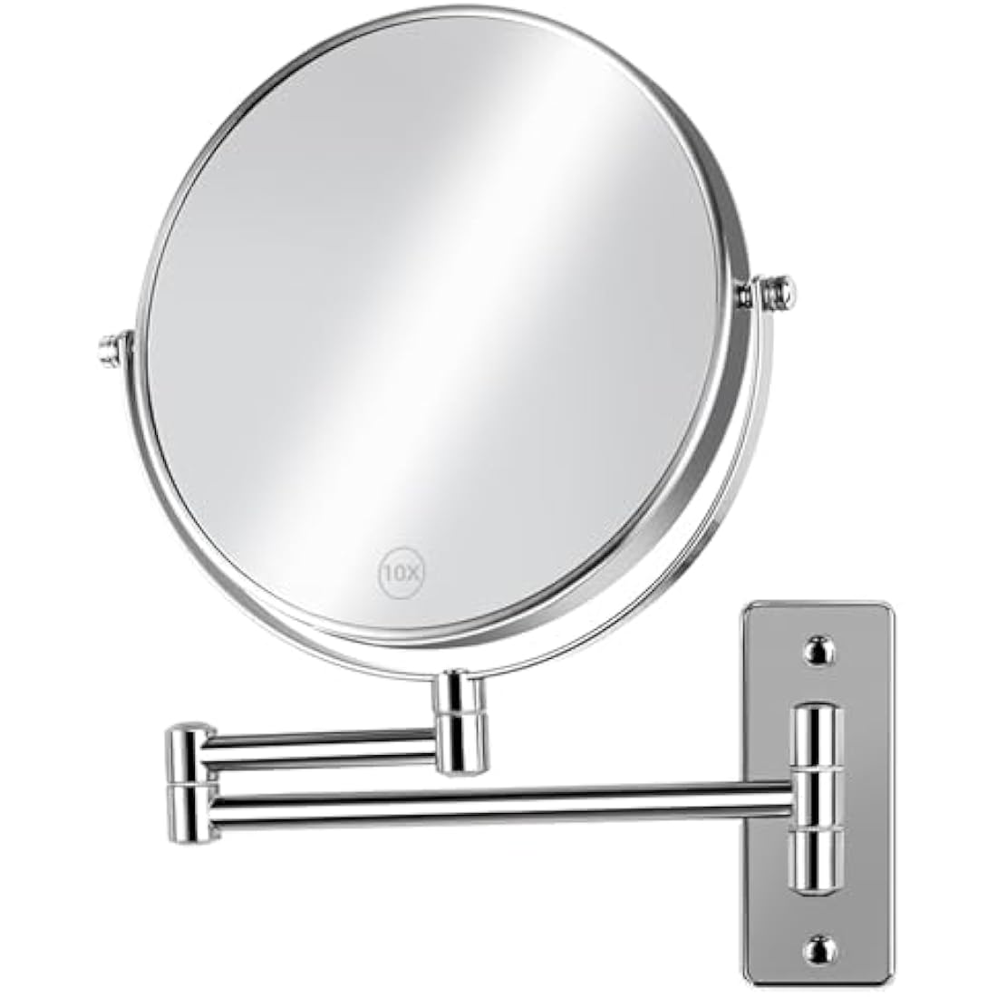 AumVum 8 Inch Bathroom Shaving mirrors wall mounted, 1X/10X Magnification Wall Mount Adjustable Makeup & Shaving Mirror, 360° Swivel Dual-Sided Design (Chrome Plated-No Light)