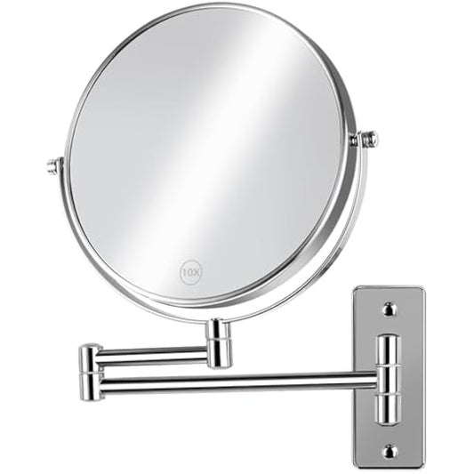 AumVum 8 Inch Bathroom Shaving mirrors wall mounted, 1X/10X Magnification Wall Mount Adjustable Makeup & Shaving Mirror, 360° Swivel Dual-Sided Design (Chrome Plated-No Light)