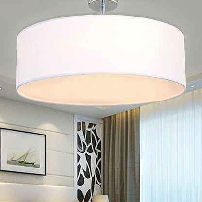 SPARKSOR Ceiling Light, Modern Fabric Pendant Light Shade, Large White Drum Lampshade, Round Pendant Lamp, for Bedroom Living Room, Flush Chrome Matt, 3 Bulb, E27