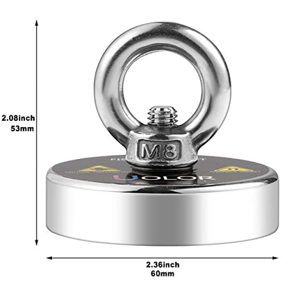 Uolor Magnet Fishing Kit – N35 Neodymium Eyebolt Fishing Magnet 160KG (353LB) Pull Force with 20M Rope, Gloves & Threadlocker for River Treasure Hunting & Salvage