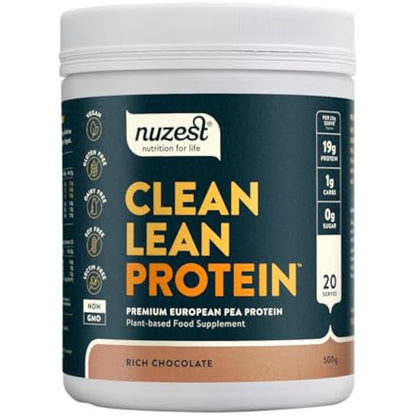 Vegan Protein Powders by Nuzest - Clean Lean Protein - Rich Chocolate - Plant Based Pea Protein Shake - Low Calorie & Low Carb - Gluten Free - Dairy Free - 500g (20 Servings)