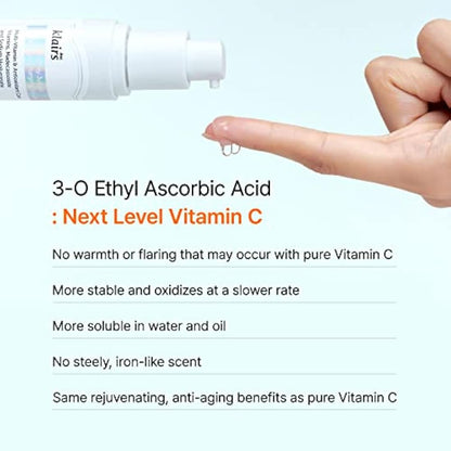 DearKlairs Freshly Juiced Vitamin Charging Serum, Korean Skincare, 3-O-Ethyl Ascorbic Acid 10%, Niacinamide, Non-oily texture for Sensitive skin