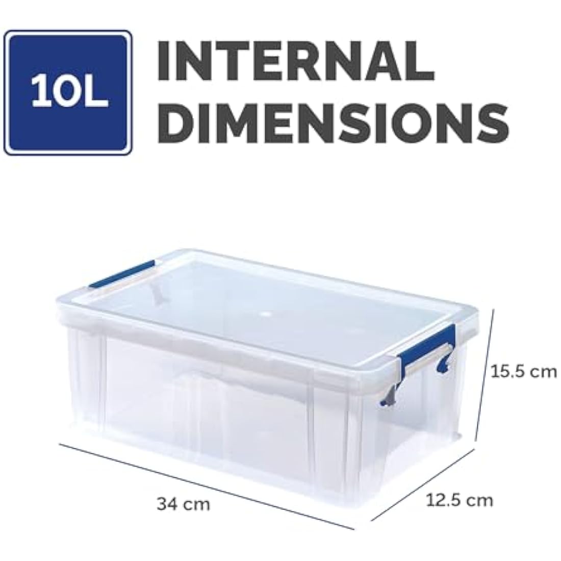 BANKERS BOX 4x 10L Plastic Storage Boxes with Lids. ProStore Super Strong Stackable Plastic Storage Boxes (14 x 34 x 21.5cm), Made in the UK, Clear