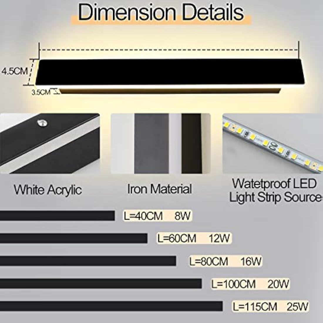 ZTWLEED Long Outdoor Wall Light,Dimmable Wall Light with Remote Control,LED Long Wall Lamp Villa 25W IP65 Waterproof Wall Lights Black,120CM Outdoor Wall Lamp for Patio Villa