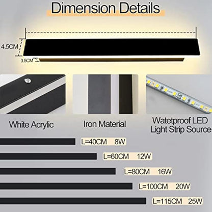 ZTWLEED Long Outdoor Wall Light,Dimmable Wall Light with Remote Control,LED Long Wall Lamp Villa 25W IP65 Waterproof Wall Lights Black,120CM Outdoor Wall Lamp for Patio Villa