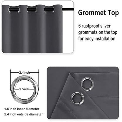 DWCN Dark Grey Blackout Curtains with Tiebacks for Bedroom Thermal Insulated Solid Eyelet Curtains for Living Room,2 Panels,66" Wide x 90" Drop